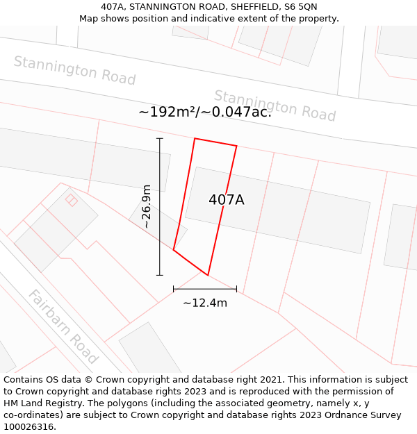 407A, STANNINGTON ROAD, SHEFFIELD, S6 5QN: Plot and title map