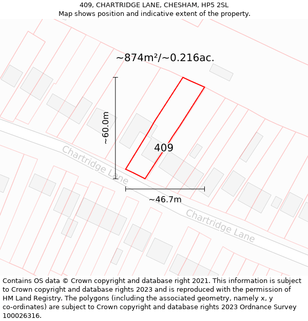 409, CHARTRIDGE LANE, CHESHAM, HP5 2SL: Plot and title map