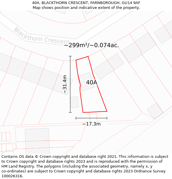 40A, BLACKTHORN CRESCENT, FARNBOROUGH, GU14 9AF: Plot and title map