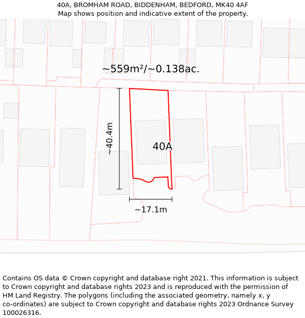 40A, BROMHAM ROAD, BIDDENHAM, BEDFORD, MK40 4AF: Plot and title map