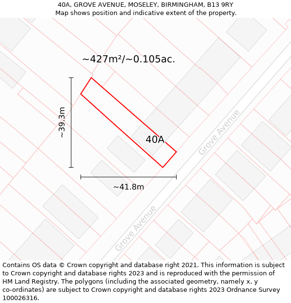 40A, GROVE AVENUE, MOSELEY, BIRMINGHAM, B13 9RY: Plot and title map