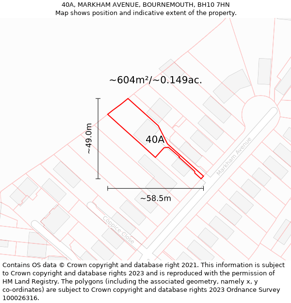 40A, MARKHAM AVENUE, BOURNEMOUTH, BH10 7HN: Plot and title map