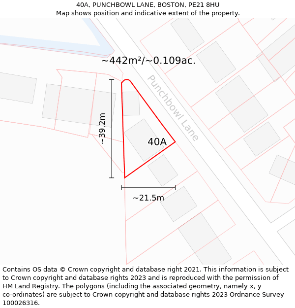 40A, PUNCHBOWL LANE, BOSTON, PE21 8HU: Plot and title map