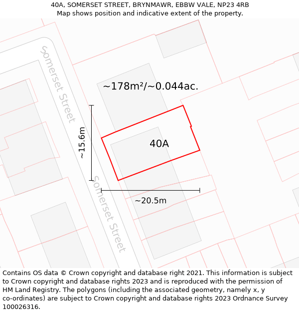 40A, SOMERSET STREET, BRYNMAWR, EBBW VALE, NP23 4RB: Plot and title map