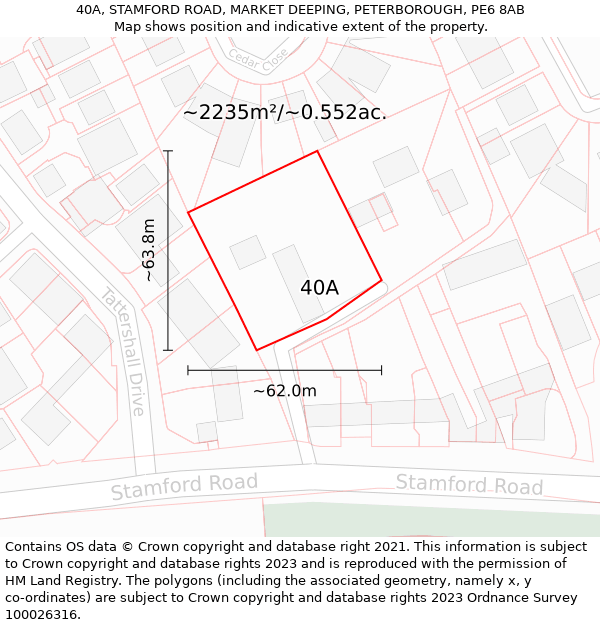 40A, STAMFORD ROAD, MARKET DEEPING, PETERBOROUGH, PE6 8AB: Plot and title map