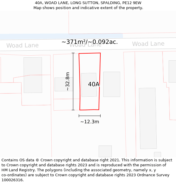 40A, WOAD LANE, LONG SUTTON, SPALDING, PE12 9EW: Plot and title map