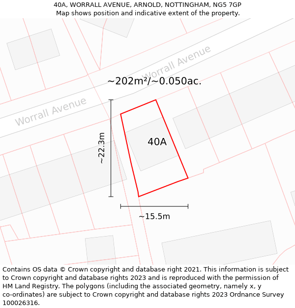 40A, WORRALL AVENUE, ARNOLD, NOTTINGHAM, NG5 7GP: Plot and title map