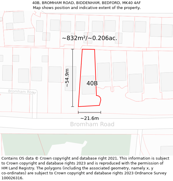 40B, BROMHAM ROAD, BIDDENHAM, BEDFORD, MK40 4AF: Plot and title map