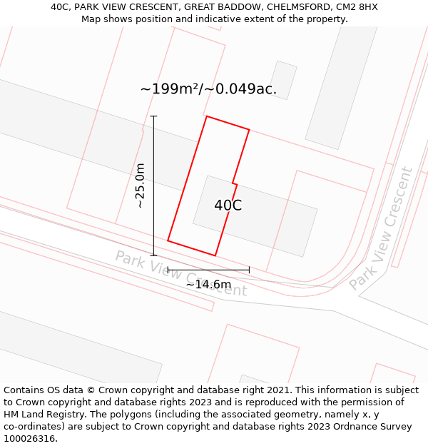 40C, PARK VIEW CRESCENT, GREAT BADDOW, CHELMSFORD, CM2 8HX: Plot and title map