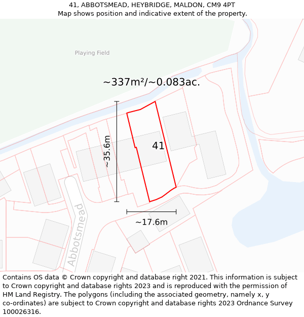 41, ABBOTSMEAD, HEYBRIDGE, MALDON, CM9 4PT: Plot and title map