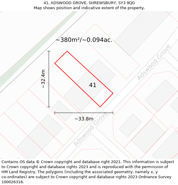 41, ADSWOOD GROVE, SHREWSBURY, SY3 9QG: Plot and title map