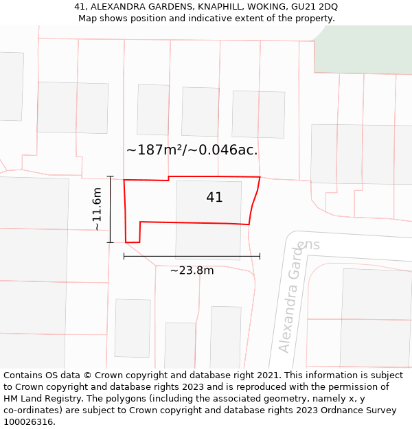 41, ALEXANDRA GARDENS, KNAPHILL, WOKING, GU21 2DQ: Plot and title map