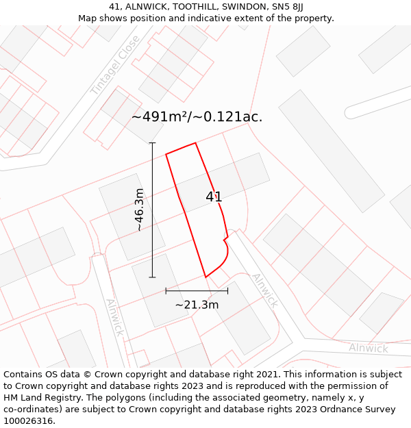 41, ALNWICK, TOOTHILL, SWINDON, SN5 8JJ: Plot and title map