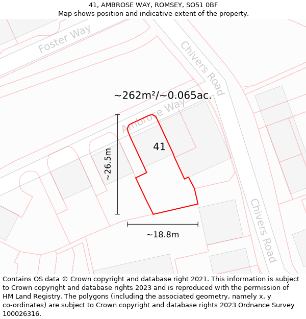 41, AMBROSE WAY, ROMSEY, SO51 0BF: Plot and title map