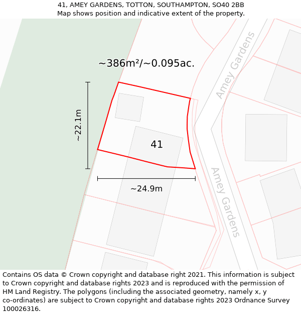 41, AMEY GARDENS, TOTTON, SOUTHAMPTON, SO40 2BB: Plot and title map