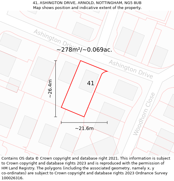 41, ASHINGTON DRIVE, ARNOLD, NOTTINGHAM, NG5 8UB: Plot and title map