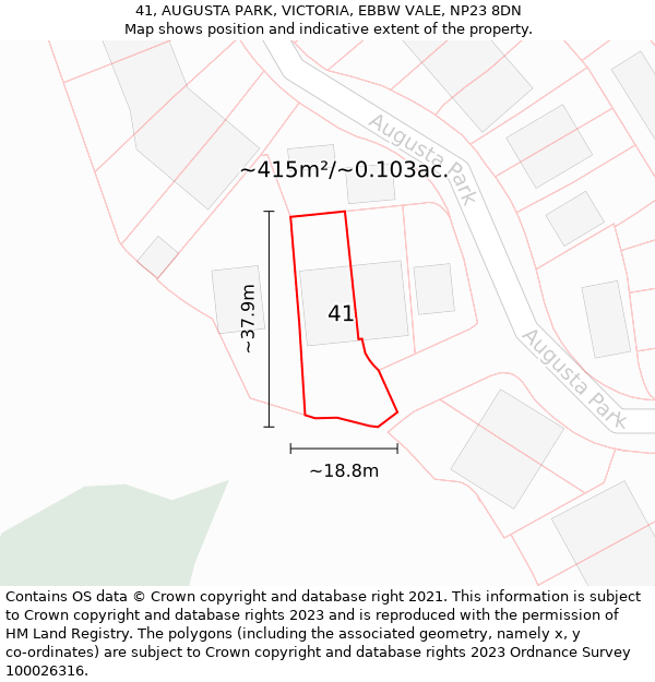41, AUGUSTA PARK, VICTORIA, EBBW VALE, NP23 8DN: Plot and title map