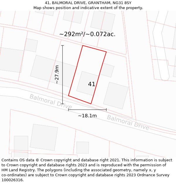 41, BALMORAL DRIVE, GRANTHAM, NG31 8SY: Plot and title map