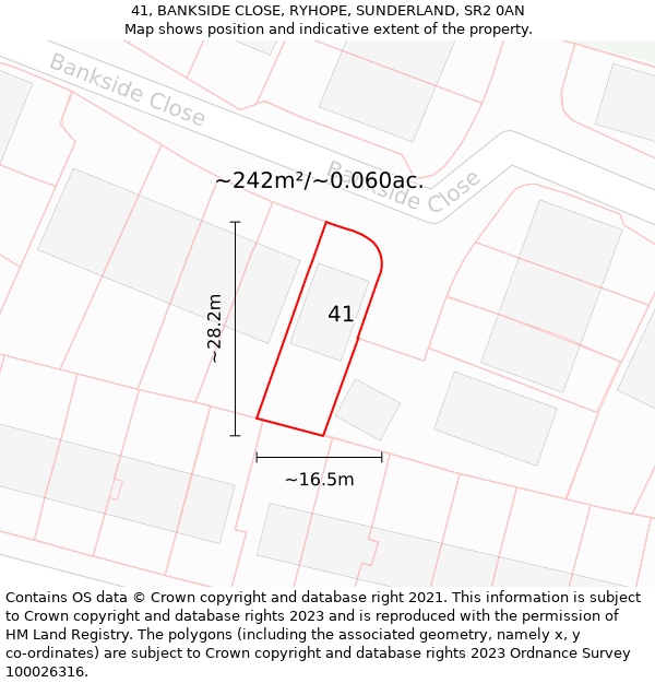 41, BANKSIDE CLOSE, RYHOPE, SUNDERLAND, SR2 0AN: Plot and title map