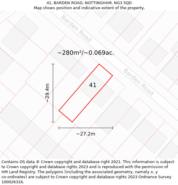 41, BARDEN ROAD, NOTTINGHAM, NG3 5QD: Plot and title map