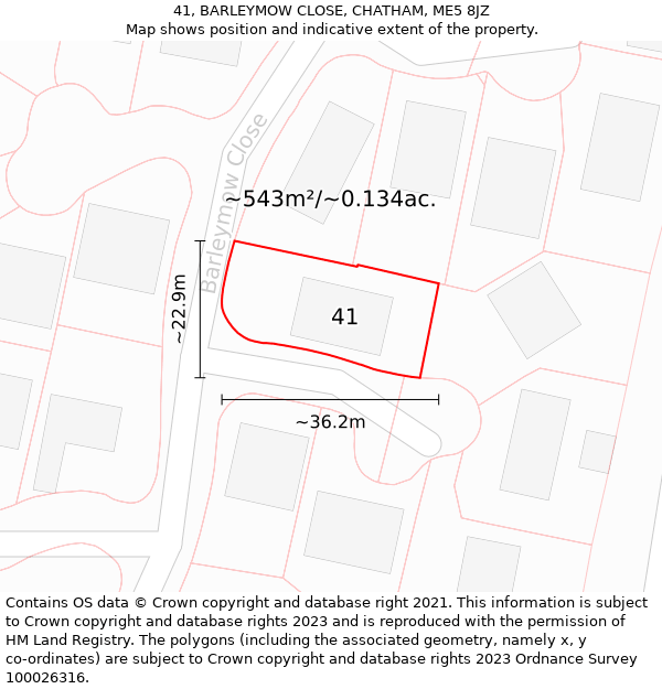 41, BARLEYMOW CLOSE, CHATHAM, ME5 8JZ: Plot and title map