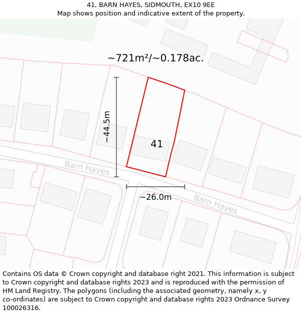 41, BARN HAYES, SIDMOUTH, EX10 9EE: Plot and title map