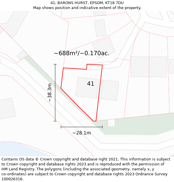 41, BARONS HURST, EPSOM, KT18 7DU: Plot and title map