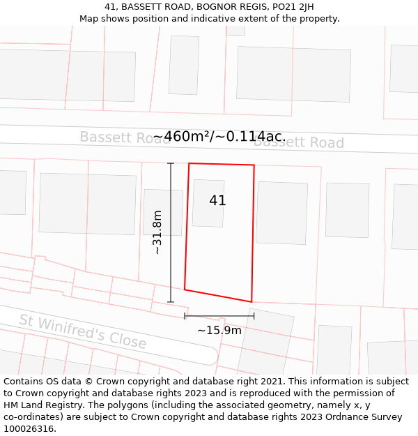 41, BASSETT ROAD, BOGNOR REGIS, PO21 2JH: Plot and title map