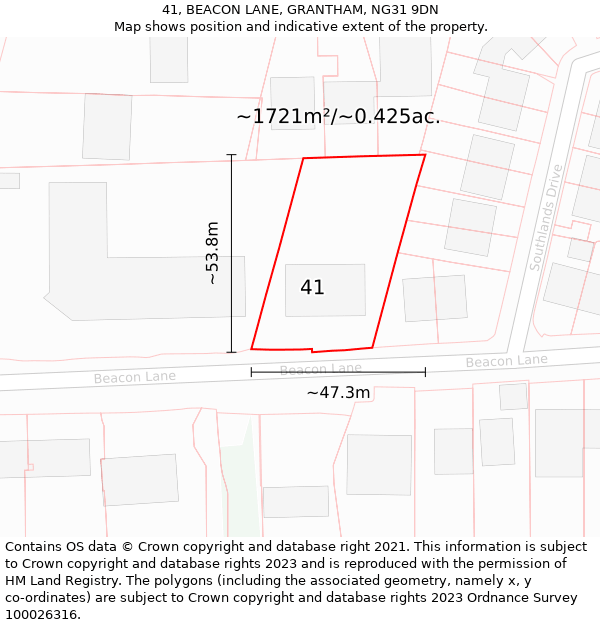 41, BEACON LANE, GRANTHAM, NG31 9DN: Plot and title map