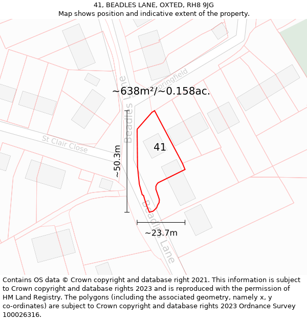 41, BEADLES LANE, OXTED, RH8 9JG: Plot and title map