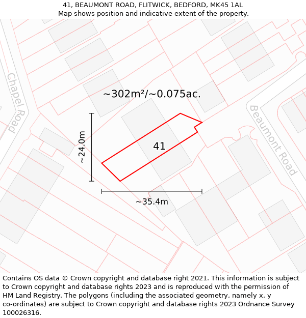 41, BEAUMONT ROAD, FLITWICK, BEDFORD, MK45 1AL: Plot and title map