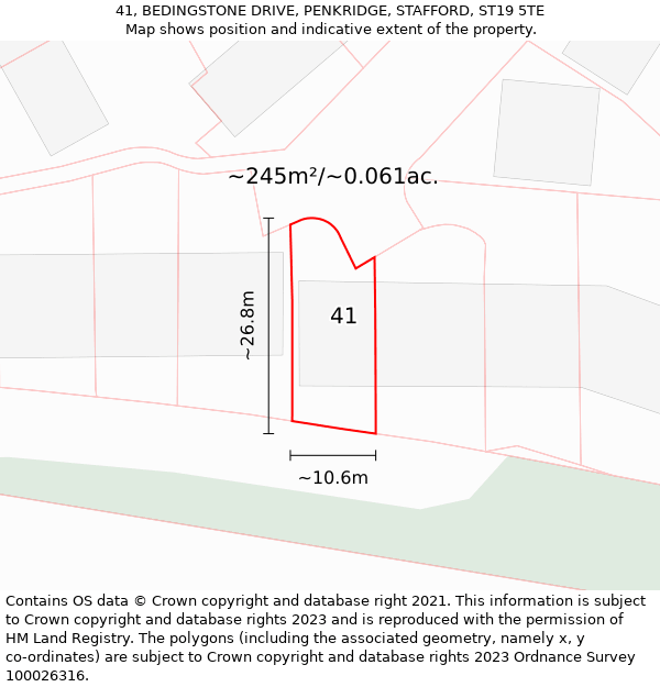 41, BEDINGSTONE DRIVE, PENKRIDGE, STAFFORD, ST19 5TE: Plot and title map