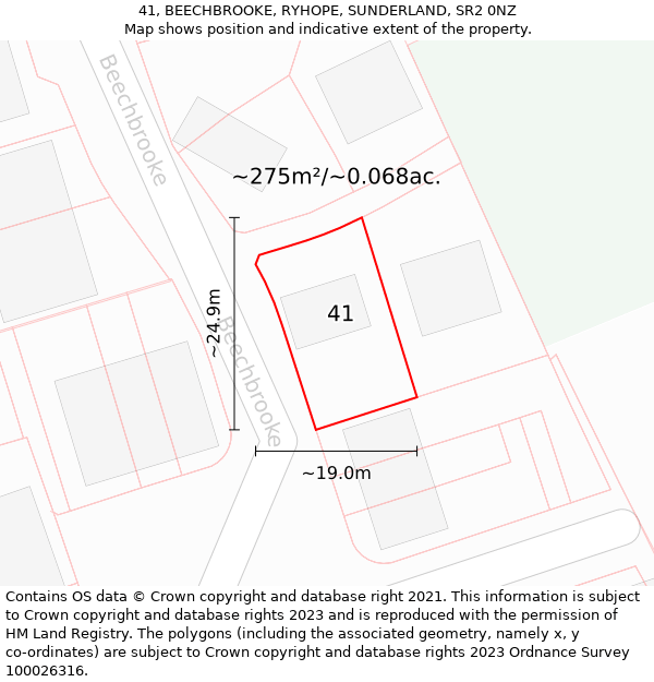 41, BEECHBROOKE, RYHOPE, SUNDERLAND, SR2 0NZ: Plot and title map