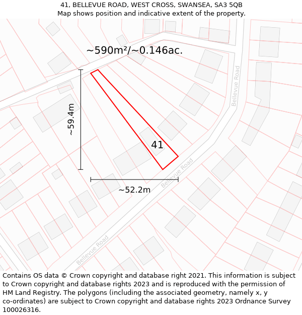 41, BELLEVUE ROAD, WEST CROSS, SWANSEA, SA3 5QB: Plot and title map