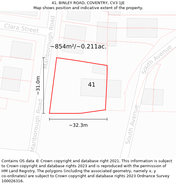 41, BINLEY ROAD, COVENTRY, CV3 1JE: Plot and title map