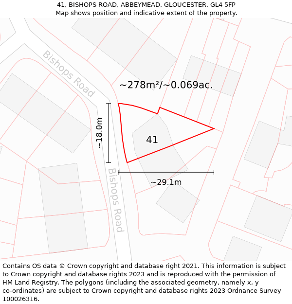 41, BISHOPS ROAD, ABBEYMEAD, GLOUCESTER, GL4 5FP: Plot and title map