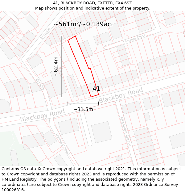 41, BLACKBOY ROAD, EXETER, EX4 6SZ: Plot and title map