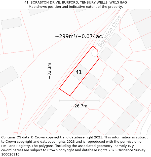 41, BORASTON DRIVE, BURFORD, TENBURY WELLS, WR15 8AG: Plot and title map