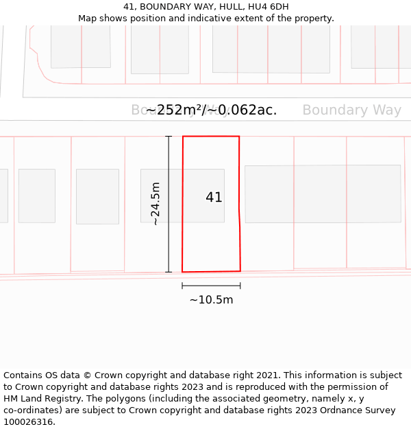 41, BOUNDARY WAY, HULL, HU4 6DH: Plot and title map