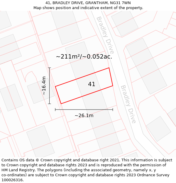 41, BRADLEY DRIVE, GRANTHAM, NG31 7WN: Plot and title map