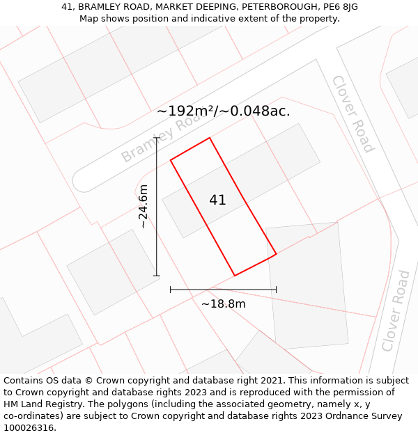 41, BRAMLEY ROAD, MARKET DEEPING, PETERBOROUGH, PE6 8JG: Plot and title map