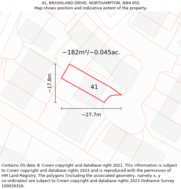 41, BRASHLAND DRIVE, NORTHAMPTON, NN4 0SS: Plot and title map