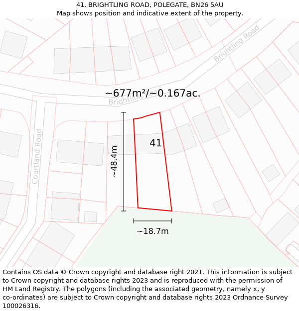 41, BRIGHTLING ROAD, POLEGATE, BN26 5AU: Plot and title map