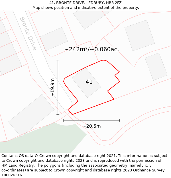 41, BRONTE DRIVE, LEDBURY, HR8 2FZ: Plot and title map