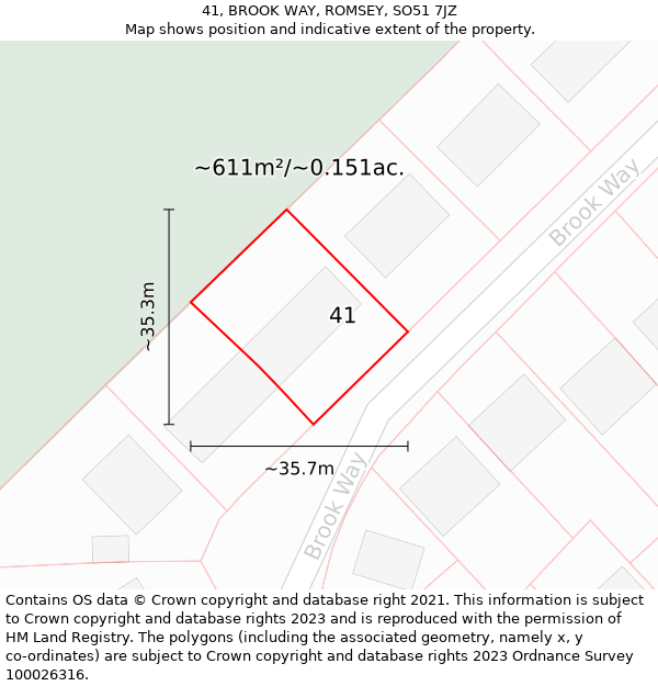 41, BROOK WAY, ROMSEY, SO51 7JZ: Plot and title map