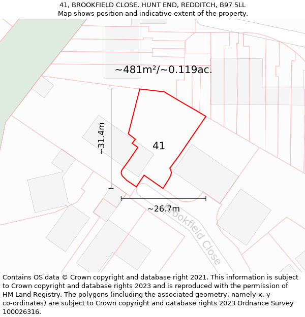 41, BROOKFIELD CLOSE, HUNT END, REDDITCH, B97 5LL: Plot and title map