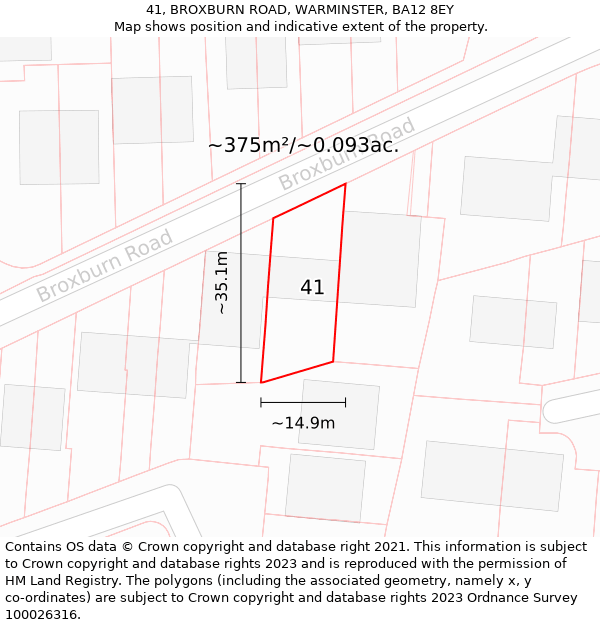 41, BROXBURN ROAD, WARMINSTER, BA12 8EY: Plot and title map