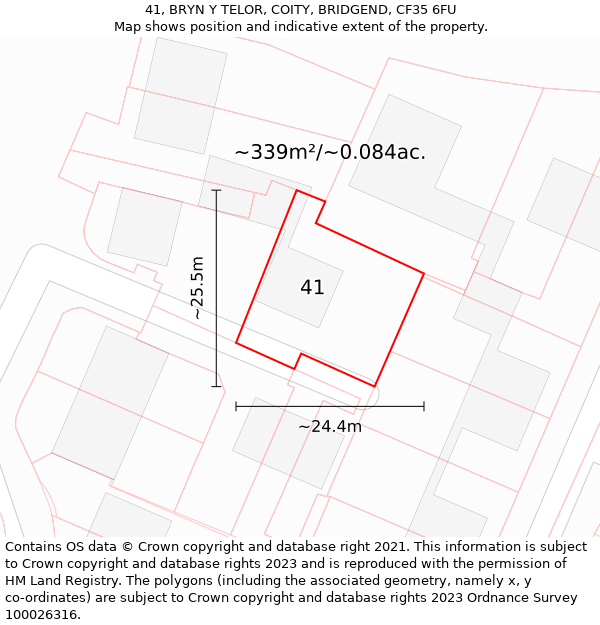 41, BRYN Y TELOR, COITY, BRIDGEND, CF35 6FU: Plot and title map