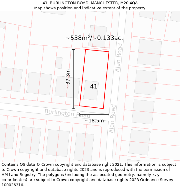 41, BURLINGTON ROAD, MANCHESTER, M20 4QA: Plot and title map