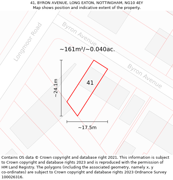 41, BYRON AVENUE, LONG EATON, NOTTINGHAM, NG10 4EY: Plot and title map